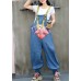 European station women heavy work printing bib harem nine pants