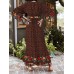 Bohemian Floral Print Belt Ruffle Sleeve Maxi Dress