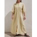 Solid Color Half Sleeves Front Slit Lace  Up Casual Maxi Dress