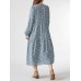 Allover Floral Print Button Front V  neck Long Sleeve Dress