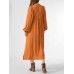 Solid Slit Tie Front Long Sleeve V  neck Casual Dress