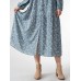 Allover Floral Print Button Front V  neck Long Sleeve Dress