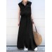 Solid Drawstring Waist Pocket Button Front Maxi Cargo Dress