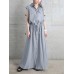 Solid Drawstring Waist Pocket Button Front Maxi Cargo Dress