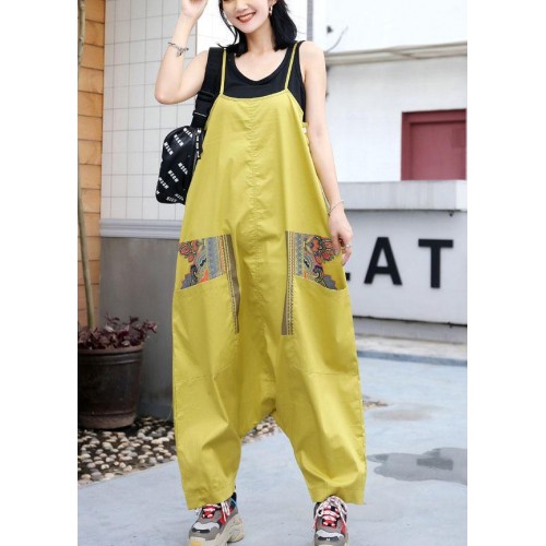 yellow casual prints strap pants plus size women jumpsuit pants