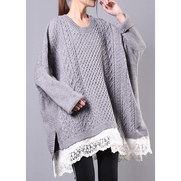 Chunky gray sweaters plus size clothing o neck Batwing Sleeve knit tops