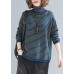 Aesthetic spring blue striped knit tops plus size clothing high neck clothes For Women