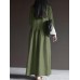 Solid Long Sleeve Pocket V  neck Dress For Women