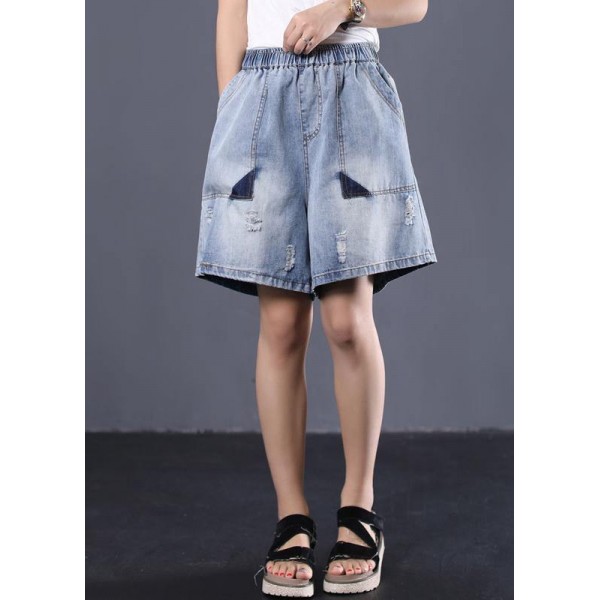 Korean version loose retro washed white Ming line denim shorts