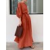 Solid Puff Sleeve Pocket Tie Crew Neck Maxi Vintage Dress