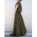 Solid Drawstring Waist Pocket Button Front Maxi Cargo Dress