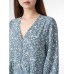 Allover Floral Print Button Front V  neck Long Sleeve Dress