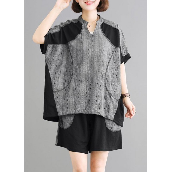 Elegant Cotton Long Shirts Vintage Spliced Cotton Linen Blouse And Shorts