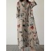 Plants Print Pocket Slit Crew Neck Dress