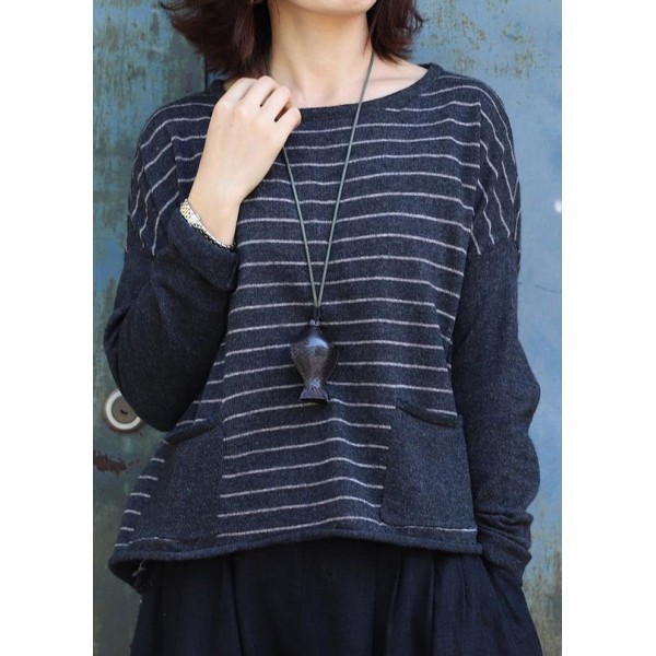 Women gray striped clothes For Women low high design trendy plus size o neck knit sweat tops