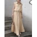 Solid Drawstring Waist Pocket Button Front Maxi Cargo Dress