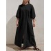 Solid Color Half Sleeves Front Slit Lace  Up Casual Maxi Dress