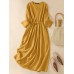 Solid Long Sleeve Elastic Waist Maxi Dress