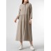 Solid Lapel Button Loose Vintage Dress For Women