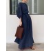 Solid Puff Sleeve Pocket Tie Crew Neck Maxi Vintage Dress