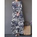 Tree Print Side Pockets O  neck 3 4 Sleeve Cotton Dress