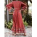 Bohemian Floral Print Belt Ruffle Sleeve Maxi Dress