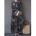 Tree Print Side Pockets O  neck 3 4 Sleeve Cotton Dress