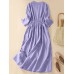 Solid Long Sleeve Elastic Waist Maxi Dress