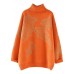 Chunky orange crane tops high neck oversize wild knitwear