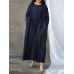 Solid Long Sleeve Crew Neck Pocket Denim Dress