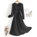 Solid Long Sleeve A  line Wrap V  neck Casual Dress