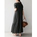 Solid Button Front Ruched Short Sleeve Crew Neck Maxi Dress