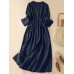 Solid Long Sleeve Elastic Waist Maxi Dress