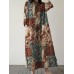 Allover Flower Print Pocket Crew Neck Vintage Dress