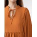 Solid Slit Tie Front Long Sleeve V  neck Casual Dress