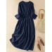 Solid Long Sleeve Elastic Waist Maxi Dress