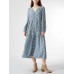 Allover Floral Print Button Front V  neck Long Sleeve Dress