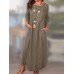 Solid Pocket 3 4 Sleeve Crew Neck Casual Dress