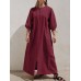 Solid Color Half Sleeves Front Slit Lace  Up Casual Maxi Dress