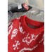 Aesthetic o neck red knit tops oversize Santa Claus top