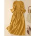 Solid Long Sleeve Elastic Waist Maxi Dress