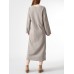 Solid Slit Hem Long Sleeve Crew Neck Vintage Dress