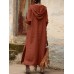 Solid Slit Hem Hooded Long Sleeve Vintage Dress