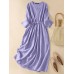 Solid Long Sleeve Elastic Waist Maxi Dress