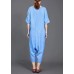 French cotton jumpsuit pants fine blue Solid Color Casual Loose Comfortable Jumpsuit